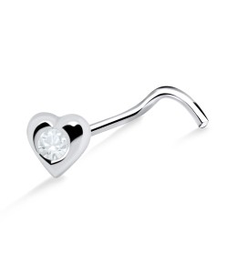 Stone Heart Shaped Silver Curved Nose Stud NSKB-27